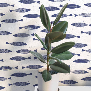 Sardine Vis Navy Blauw Wit Kust Behang