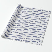 Sardine Vis Navy Blauw Wit Kust Cadeaupapier (Uitgerold)