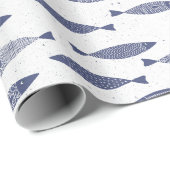 Sardine Vis Navy Blauw Wit Kust Cadeaupapier (Rol Hoek)