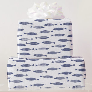 Sardine Vis Navy Blauw Wit Kust Cadeaupapier