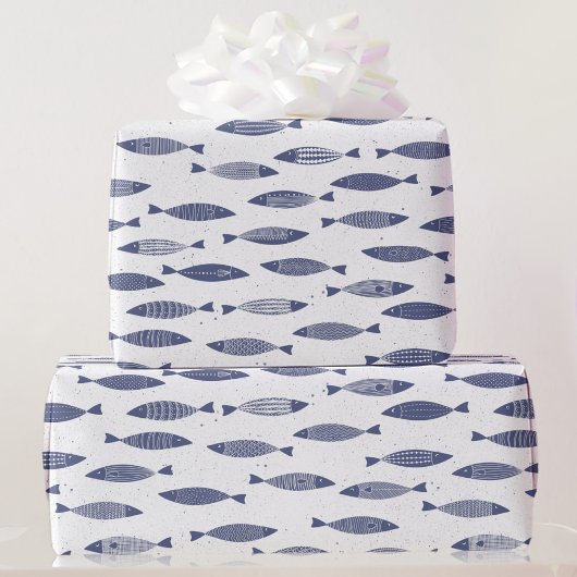 Sardine Vis Navy Blauw Wit Kust Cadeaupapier
