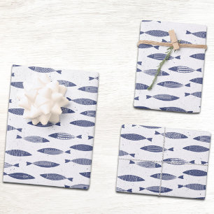 Sardine Vis Navy Blauw Wit Kust Inpakpapier Vel