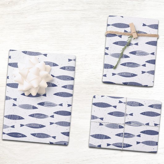 Sardine Vis Navy Blauw Wit Kust Inpakpapier Vel