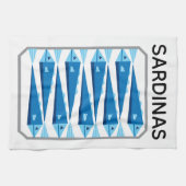 Sardines blauw en wit vis apron theedoek (Horizontaal)