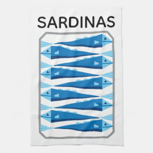 Sardines blauw en wit vis apron theedoek