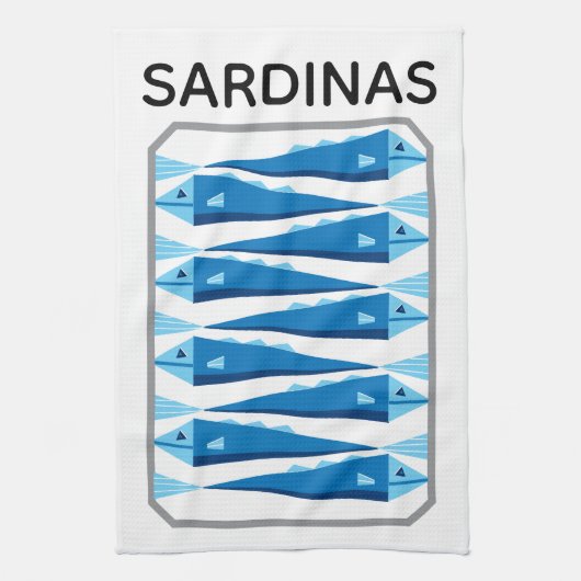 Sardines blauw en wit vis apron theedoek (Verticaal)
