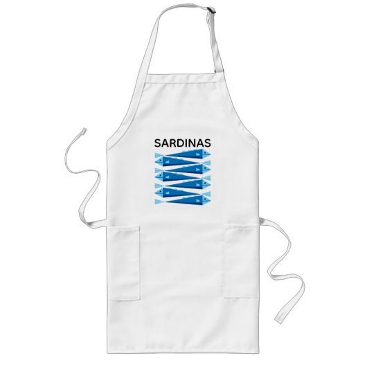 Sardines blauwe en witte vis apron lang schort (Voorkant)