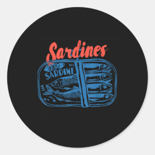 Sardines Blikvis Retro Grafisch Voor Mannen Vrouwe Ronde Sticker