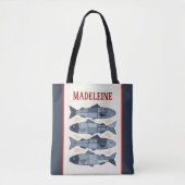Sardines Citroenen Patchwork Quilt Kust Monogram Tote Bag (Voorkant)