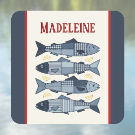 Sardines Citroenen Patchwork Quilted Kust- Monogra Vierkante Sticker