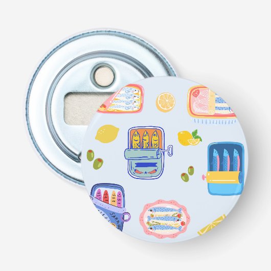 Sardines en citroenen button flesopener (Voorkant)