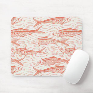 Sardines in beweging in koraal en wit muismat