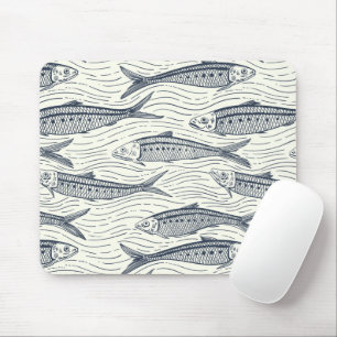 Sardines in beweging in marineblauw en ivoor muismat