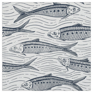 Sardines in beweging in marineblauw en ivoor stof