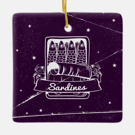 Sardines in een blik Verontwaardigd Keramisch Ornament (Voorkant)