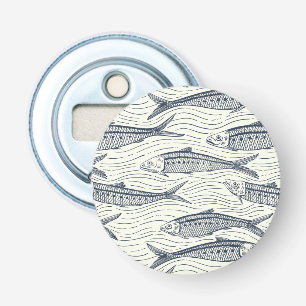 Sardines in Motion in marineblauw en ivoor Button Flesopener