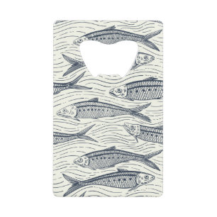 Sardines in Motion in marineblauw en ivoor Creditkaart Flessenopener
