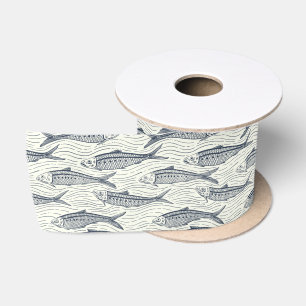 Sardines in Motion in marineblauw en ivoor Satijnen Lint