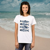 Sardines in patchworkstijl kuststrandthema t-shirt