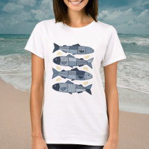 Sardines in patchworkstijl kuststrandthema