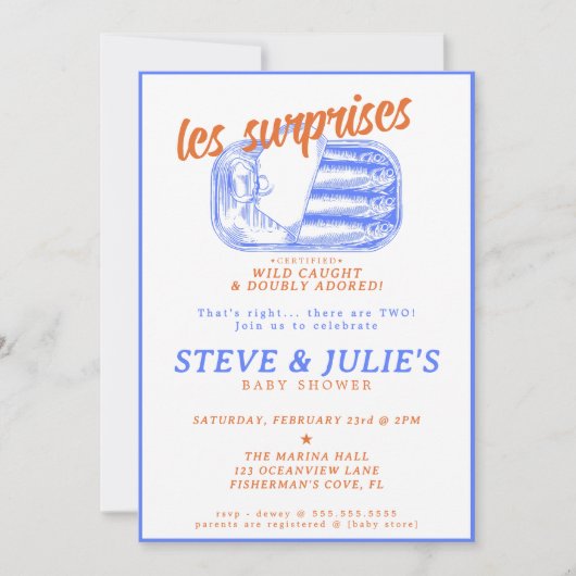 Sardines Ingeblikte Vis Tweeling Multiples Baby sh Kaart (Voorkant)