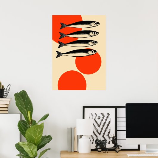 Sardines met Abstracte zonnecirkels Poster (Thuiskantoor)
