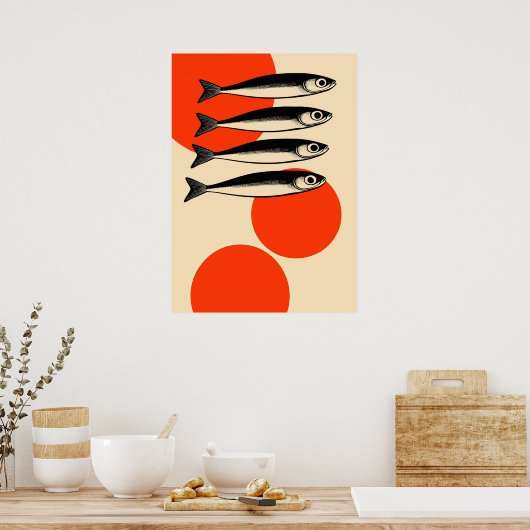 Sardines met Abstracte Zonnekringen Poster (Keuken)