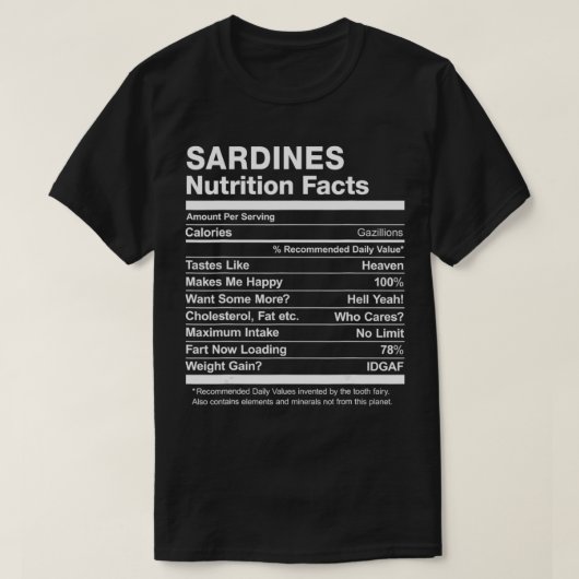 Sardines Nutrition Facts Funny Graphic T-shirt (Design voorkant)