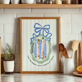 Sardines op een bord met blauwe strik keukenposter poster