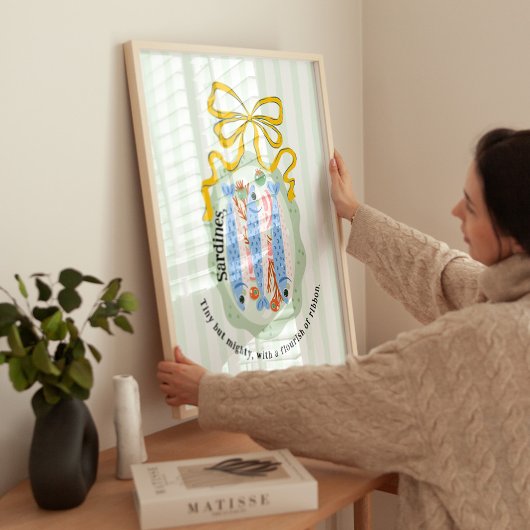 Sardines op een bord met gele strik Keukenposter Poster