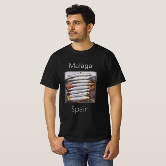 Sardines op een stok, Malaga, Spanje T-shirt (Voorkant volledig)