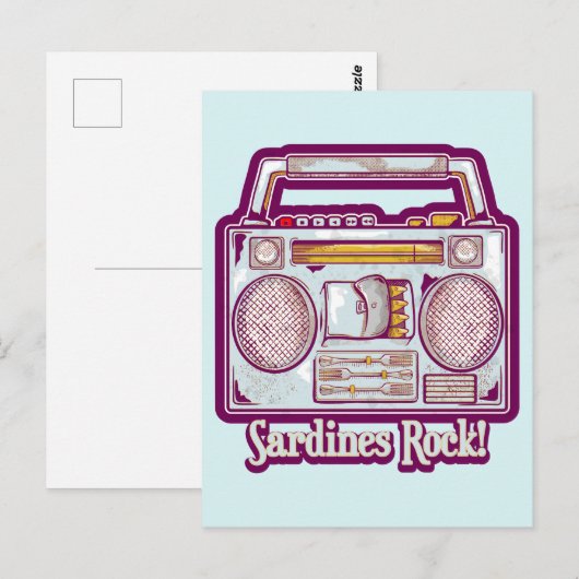 Sardines Rock Funny 80's Stereo Briefkaart (Voorkant / Achterkant)