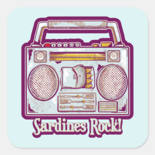 Sardines Rock Funny 80's Stereo Vierkante Sticker