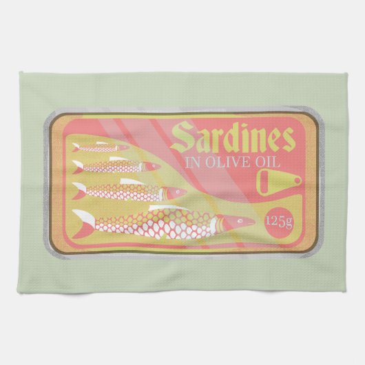 Sardines tin Retro poster stijl Theedoek (Horizontaal)