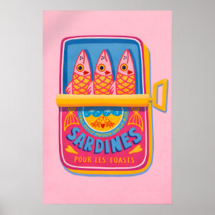 Sardinesblikposter, Retro Voedsel Keuken Kunst Poster