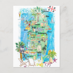 Sardinia Illustrated Travel Map Briefkaart
