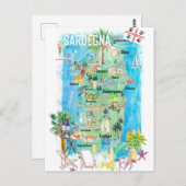Sardinia Illustrated Travel Map Briefkaart (Voorkant / Achterkant)