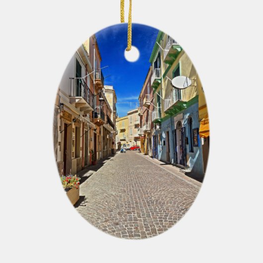 Sardinië - hoofdstraat in Carloforte Keramisch Ornament (Achterkant)