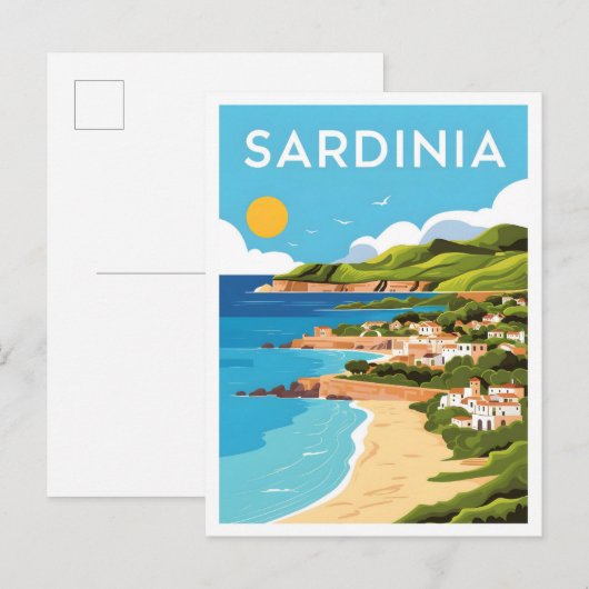 Sardinië Italië Kunst Vintage Reizen Illustratie Briefkaart (Voorkant / Achterkant)