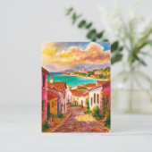 Sardinië Italië Straat Waterverf Schilderij Briefkaart (Staand voorkant)