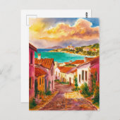Sardinië Italië Straat Waterverf Schilderij Briefkaart (Voorkant / Achterkant)
