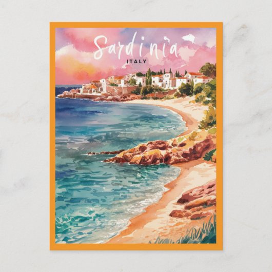 Sardinië Italië strand Waterverf schilderij Briefkaart (Voorkant)