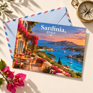 Sardinië Italië Zonsondergang Turquoise Baai Reize Briefkaart