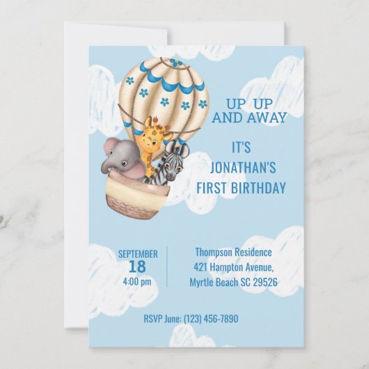 Sarfari Dier Hete Luchtballon Jongens Eerste Verja Kaart (Voorkant)