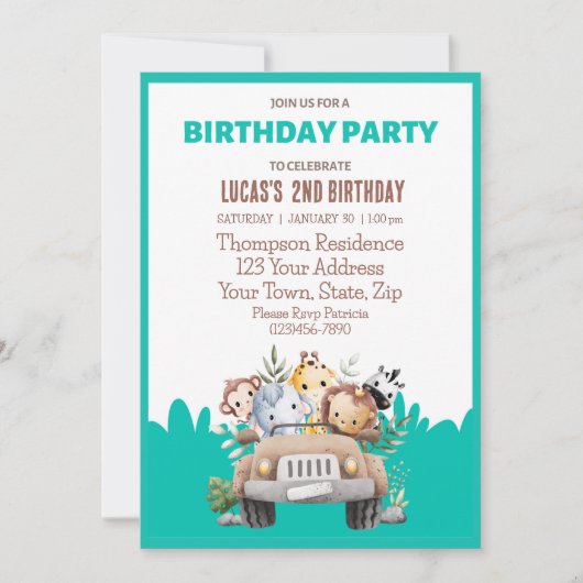 Sarfari Oerwoud Dieren Verjaardagsfeest Kaart (Voorkant)