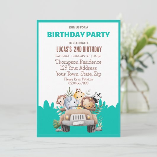 Sarfari Oerwoud Dieren Verjaardagsfeest Kaart (Staand voorkant)