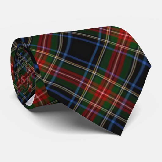 Sargent Aangenomen Stewart Black Tartan Stropdas (Opgerold)