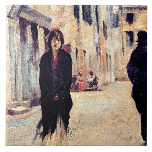 Sargent - Straat in Venetië, fijne kunst Tegeltje (Voorkant)