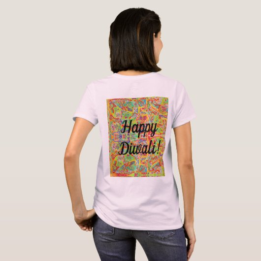 sari abstract design en Happy Diwali T-shirt (Achterkant volledig)