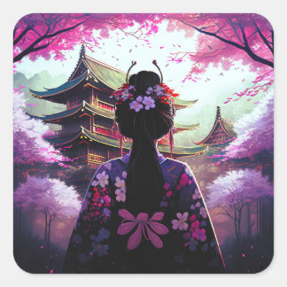 Sari Kirschblüten - Aufkleber Vierkante Sticker